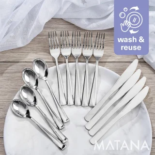 MATANA - Zilveren Plastic Bestekset 180-delig (60 messen, 60 vorken, 60 lepels)