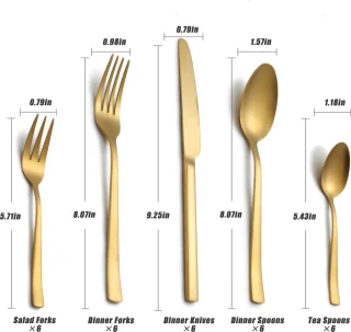 Matgouden bestekset 30-delig voor 6 personen roestvrij staal