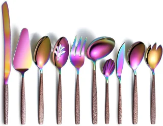 Moon Surface Rainbow Titanium 10-Piece Cutlery Serving Set