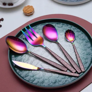 Moon Surface Rainbow Titanium 10-Piece Cutlery Serving Set