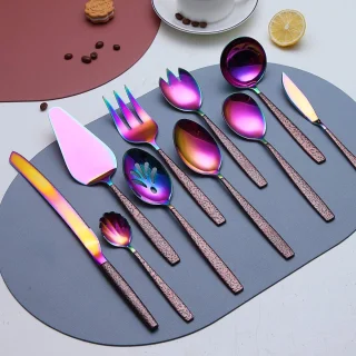 Moon Surface Rainbow Titanium 10-Piece Cutlery Serving Set