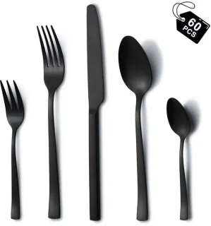 Omgoods 60-delig zwart bestekset voor 12 personen