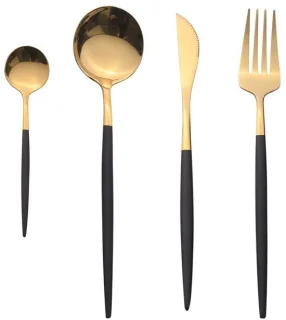 Omgoods bestekset van rvs voor 2 personen zwart en goud