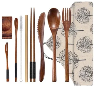 Omgoods - herbruikbare houten bestekset, 9 stuks