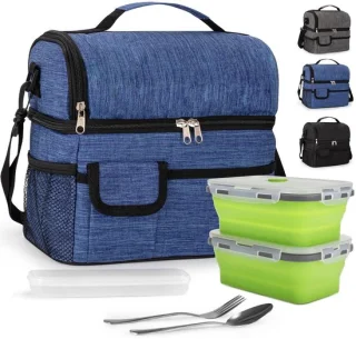Omgoods lunchzak met 2 lunchboxen en bestekset