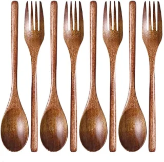 Omgoods set van 6 houten lepels en vorken