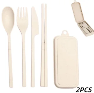 Opvouwbaar bestekset 2 stuks - Gebroken wit 17,5 x 2,3 cm