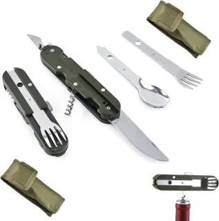 Opvouwbare 5-in-1 Campingbestekset RVS