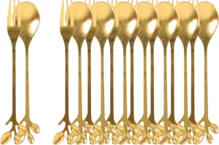 OTIX LEAF Gebaksvorkjes en Theelepeltjes Goud 16 stuks