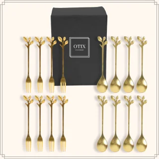 OTIX LEAF Gebaksvorkjes en Theelepeltjes Goud 16 stuks