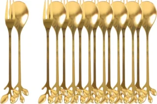 OTIX LEAF Gebaksvorkjes en Theelepeltjes Goud 16 stuks