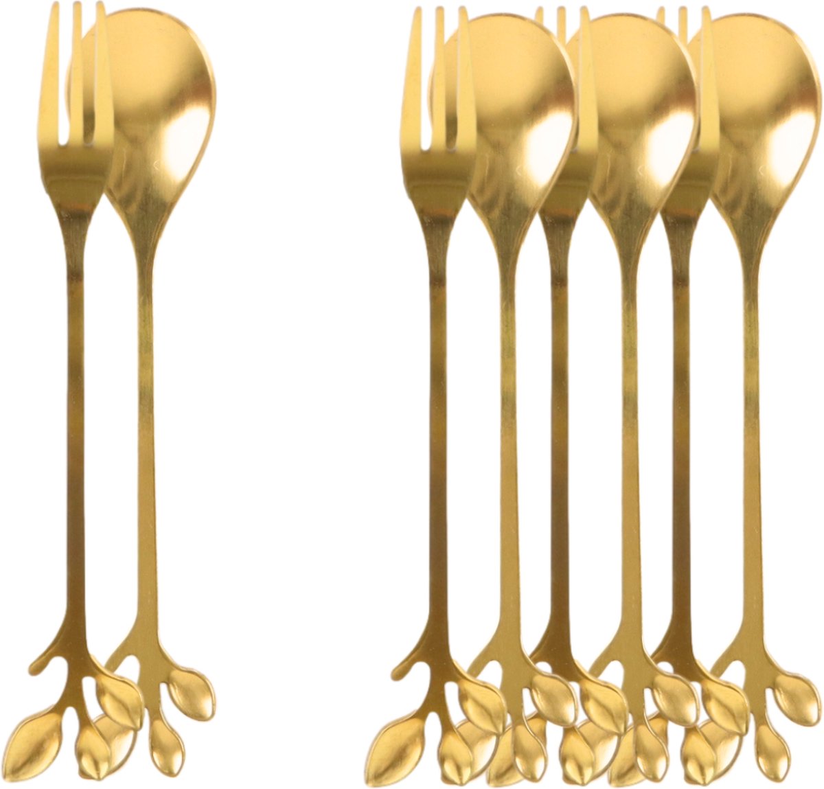 De OTIX LEAF Gebaksvorkjes en Theelepeltjes Goud 8 stuks in één oogopslag