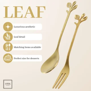 OTIX LEAF Gebaksvorkjes en Theelepeltjes Goud 8 stuks