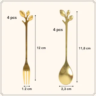 OTIX LEAF Gebaksvorkjes en Theelepeltjes Goud 8 stuks