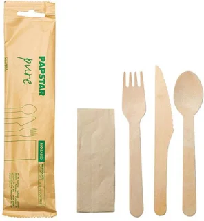 Papstar Houten Bestekset 4-in-1 30 stuks