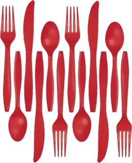 Party BBQ kunststof bestek set 96-delig rood herbruikbaar