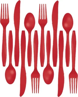 Party BBQ kunststof bestek set 96-delig rood herbruikbaar