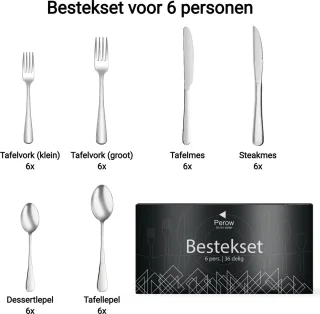 Perow 6 Persoons Bestekset 36-delig Edelstaal Zilver