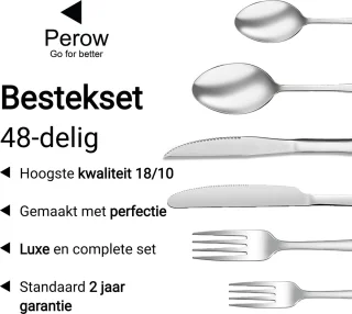 Perow Bestekset 48-delig 8 Persoons 18/10 Edelstaal Zilver