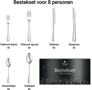 Perow Bestekset 48-delig 8 Persoons 18/10 Edelstaal Zilver