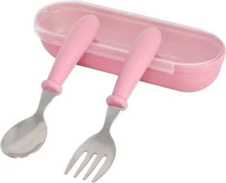 Peuter bestekset met vork en lepel (roze)