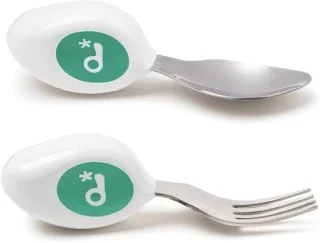 Peuter oefenbestek set lepel en vork aqua
