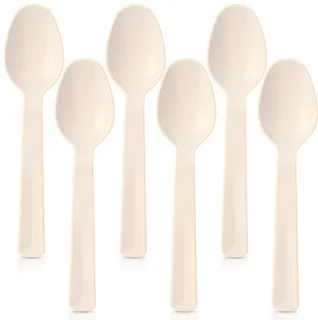 Plastic eetlepels crème - 6 stuks