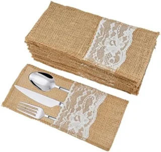 PolkaHome vintage jute bestekzakken 40 stuks