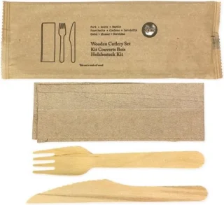 Pomebio houten bestekset bestekzakje - 100 st