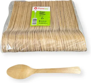 PomeBio Houten Lepels 160 mm 100 Stuks