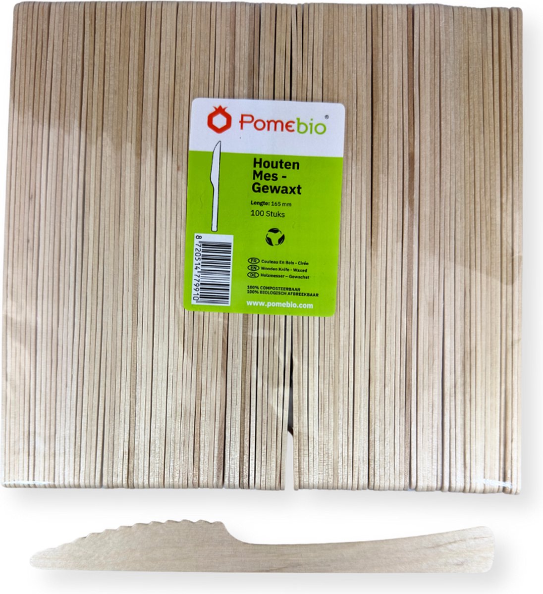 PomeBio Houten Mes 165 mm 100 Stuks