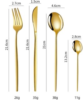 Wat vinden we goed aan de QTTVBTNA 16-delig RVS bestekset voor 4 personen - rood-goud