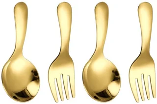 QTTVBTNA 4-delige bestekset korte steel RVS Goud