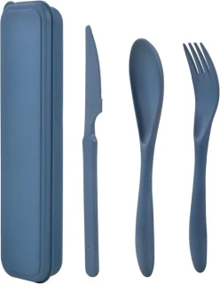 Reisbenodigdheden koffer met herbruikbaar plastic bestekset