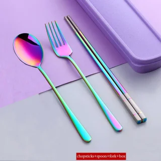 Reisbestek 3-delig RVS Regenboog met Koffer