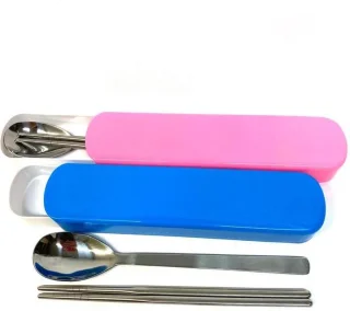Reisbestek RVS 4-delig Lepel & Eetstokjes 2 Sets