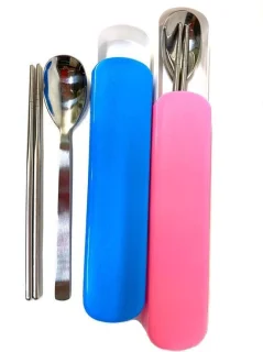 Reisbestek RVS 4-delig Lepel & Eetstokjes 2 Sets