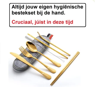 Reisbestek set RVS goud 8-delig