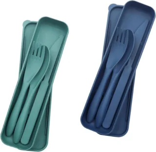 Reisbestek Set van 2 (3-delig) met Etui (Mes, Lepel, Vork)