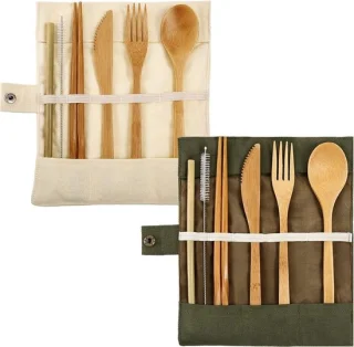 Reisbestekset beige en groen