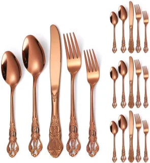 Retro servies set 6 persoons 30-delig roestvrij staal rose goud