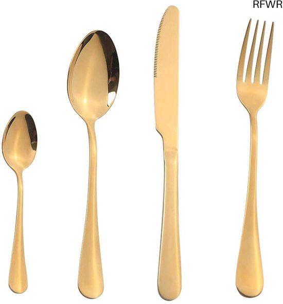 RFWR® Gouden 8-delige bestekset voor 2 personen roestvrij staal