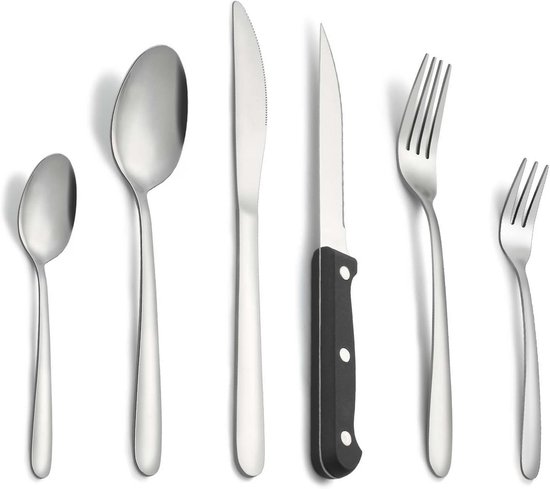 Roestvrijstalen bestekset 36-delig voor 6 personen met steakmessen
