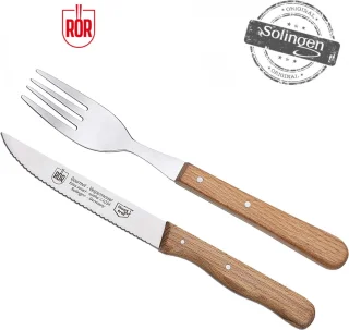 RÖR Solingen Steakmes en Vork Set RVS Beukenhout 2-delig