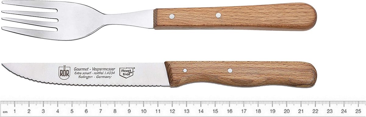 RÖR Solingen Steakmes en Vork Set RVS Beukenhout 2-delig