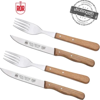 RÖR Solingen Steakmes Set 4-delig RVS Beukenhout