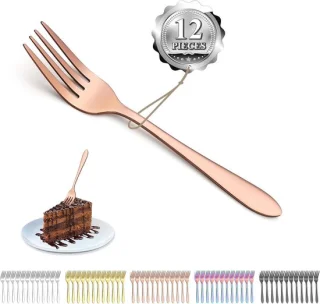 Roze gouden dessertvorken van RVS - 12 stuks