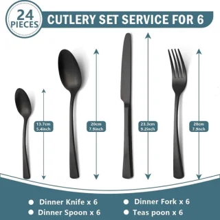 RVS bestekset 24-delig voor 6 personen — matzwart