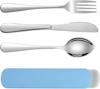 RVS Bestekset 3-delig met Opbergdoos - Blauw