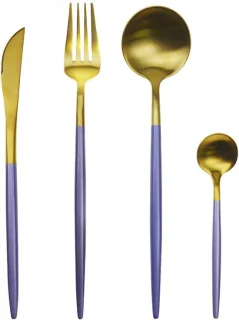 RVS bestekset 4-delig 1-persoons (paars/goud)